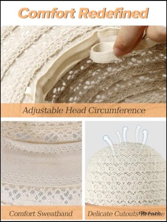 Wide Brim Floppy Sun Hat Packable Foldable Lace Adjustable Wire Brim main image 4